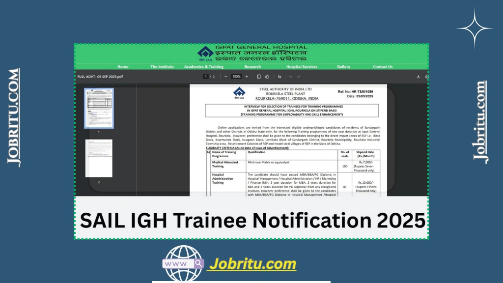 SAIL IGH Trainee Recruitment 2025